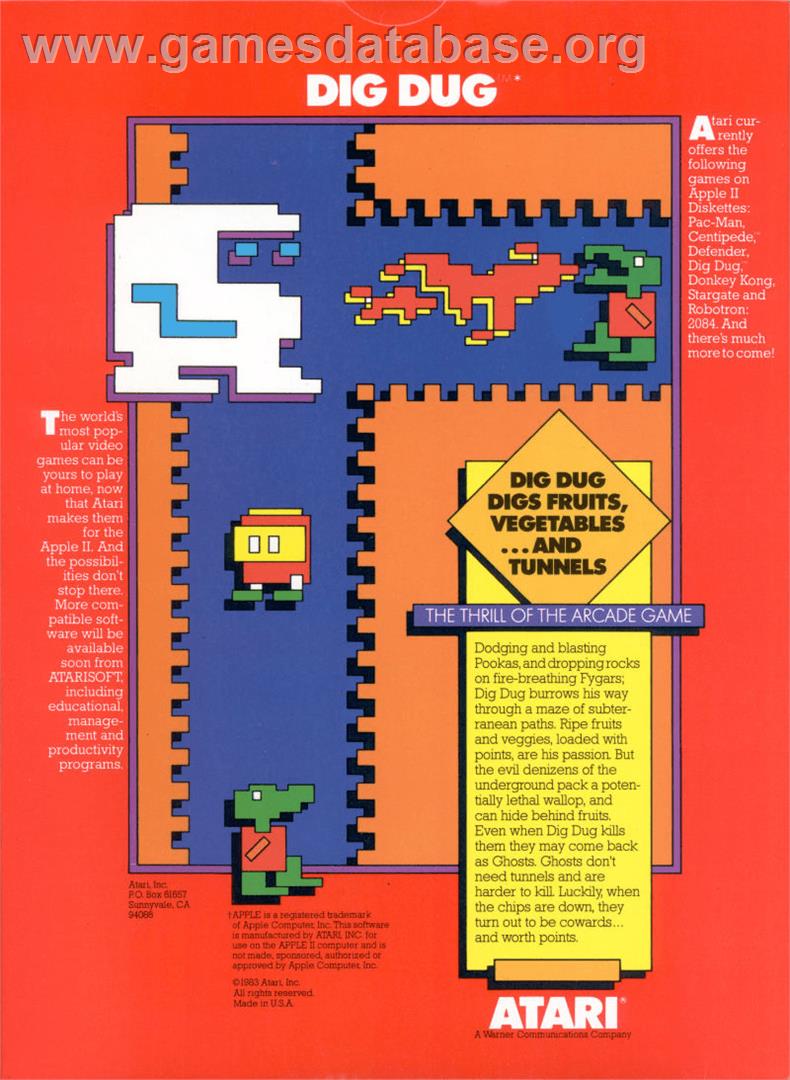 Dig Dug - Apple II - Artwork - Box Back