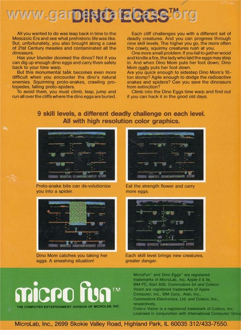 Dino Eggs - Apple II - Artwork - Box Back