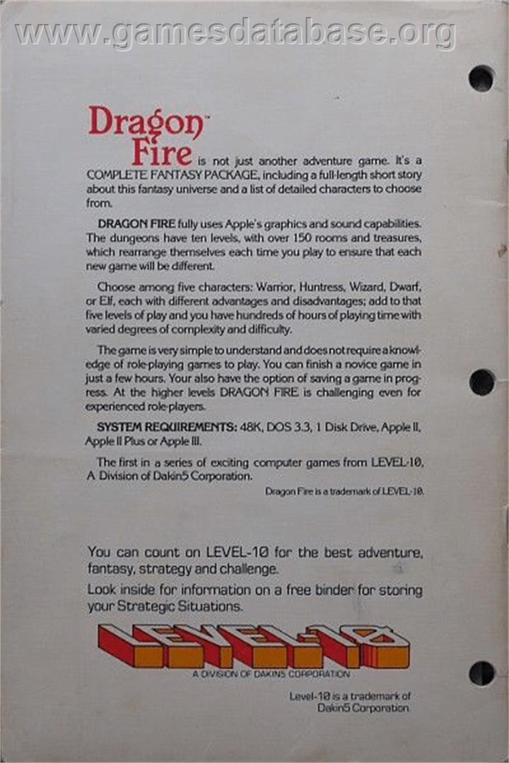 Dragon Fire - Apple II - Artwork - Box Back