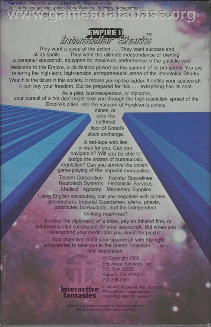 Empire II: Interstellar Sharks - Apple II - Artwork - Box Back