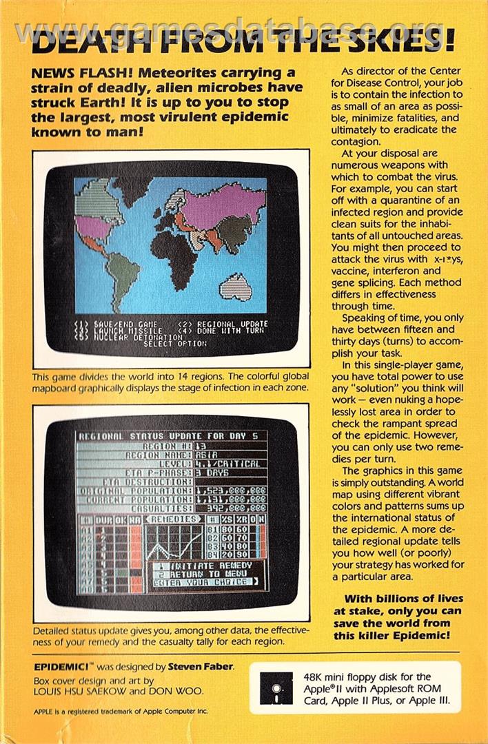 Epidemic - Apple II - Artwork - Box Back