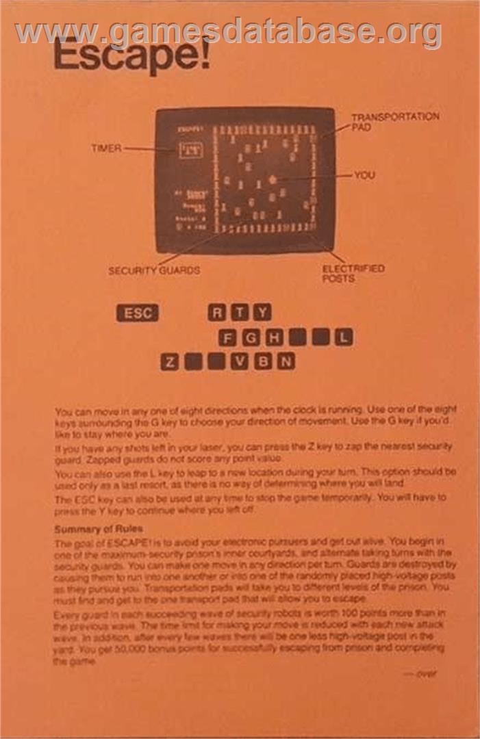 Escape - Apple II - Artwork - Box Back