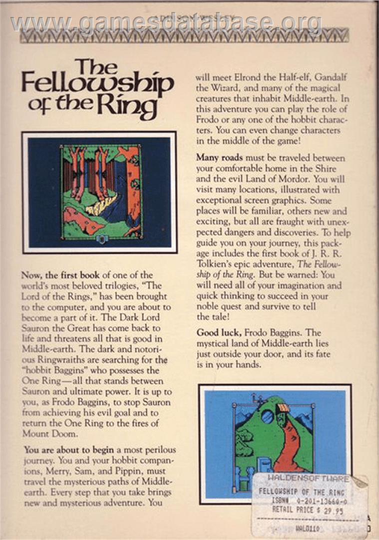 Fellowship of the Ring - Apple II - Artwork - Box Back