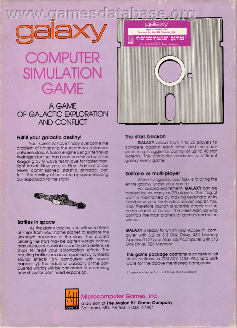 Galaxy - Apple II - Artwork - Box Back