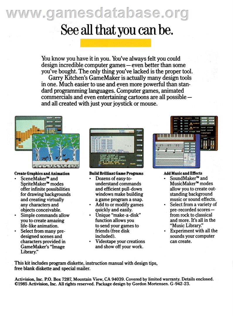 Garry Kitchen's Gamemaker - Apple II - Artwork - Box Back