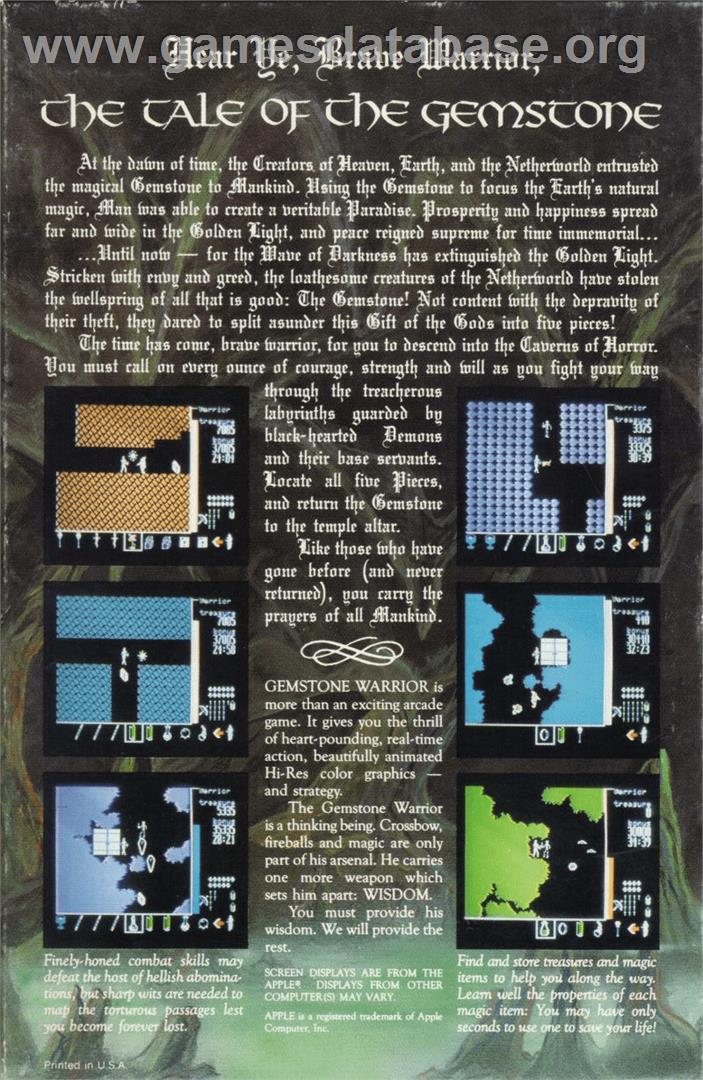 Gemstone Warrior - Apple II - Artwork - Box Back
