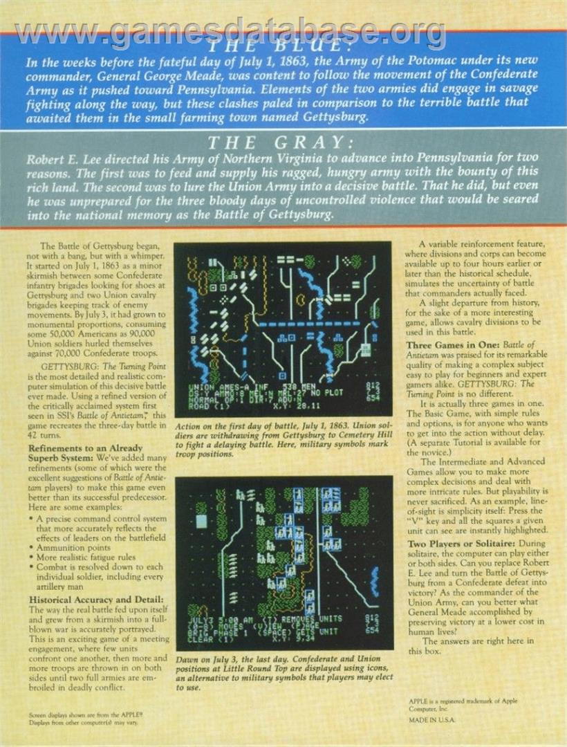 Gettysburg - The Turning Point - Apple II - Artwork - Box Back