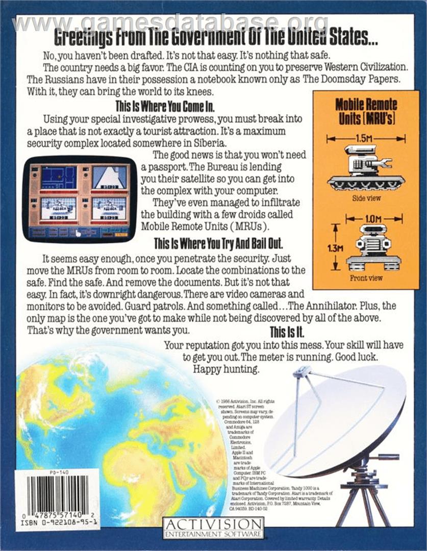 Hacker 2: The Doomsday Papers - Apple II - Artwork - Box Back