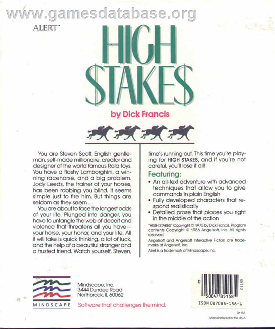 High Stakes - Apple II - Artwork - Box Back