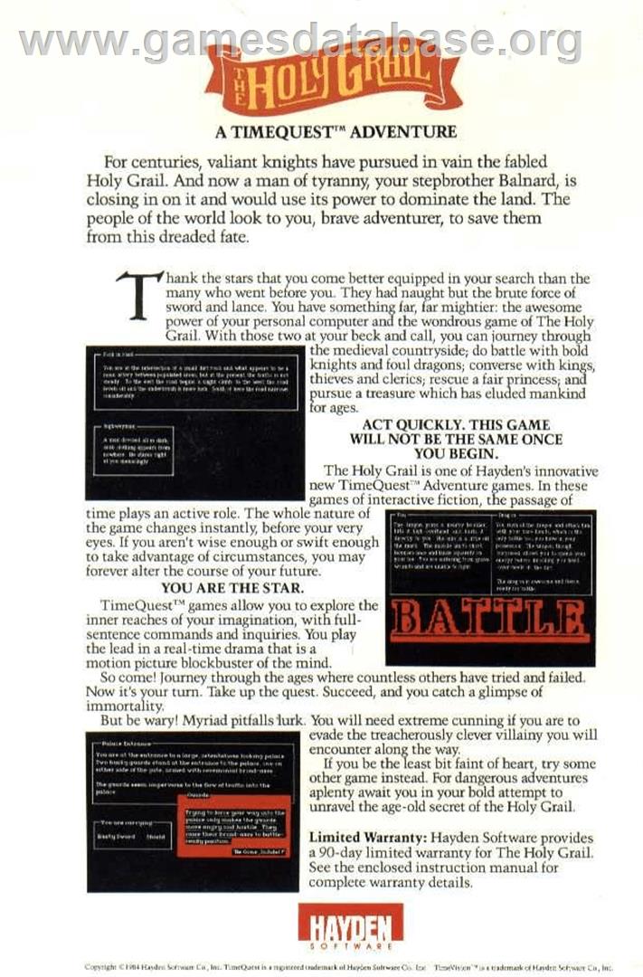 Holy Grail - Apple II - Artwork - Box Back