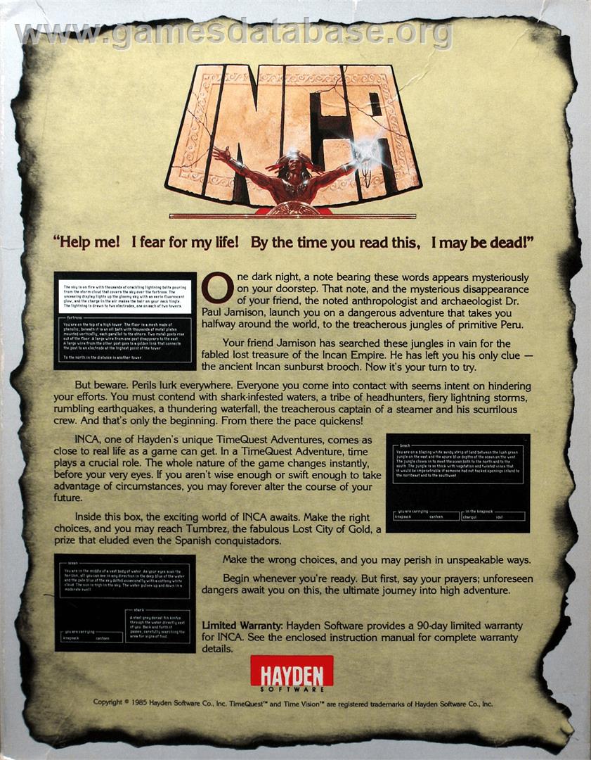 Inca - Apple II - Artwork - Box Back