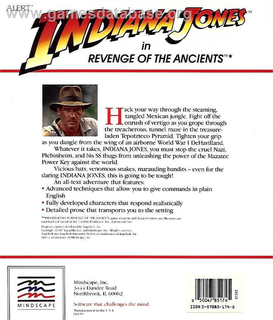 Indiana Jones in Revenge of the Ancients - Apple II - Artwork - Box Back