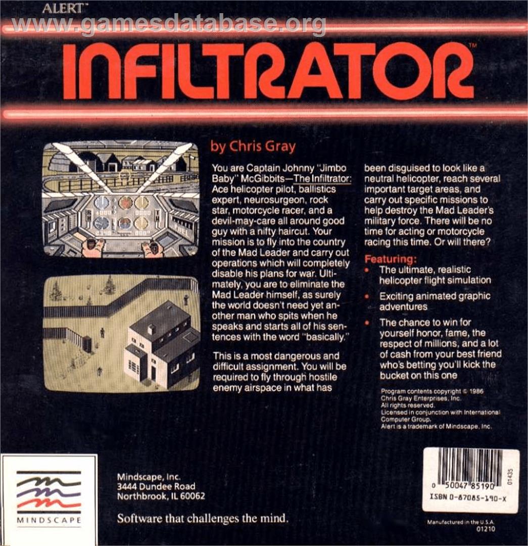 Infiltrator - Apple II - Artwork - Box Back
