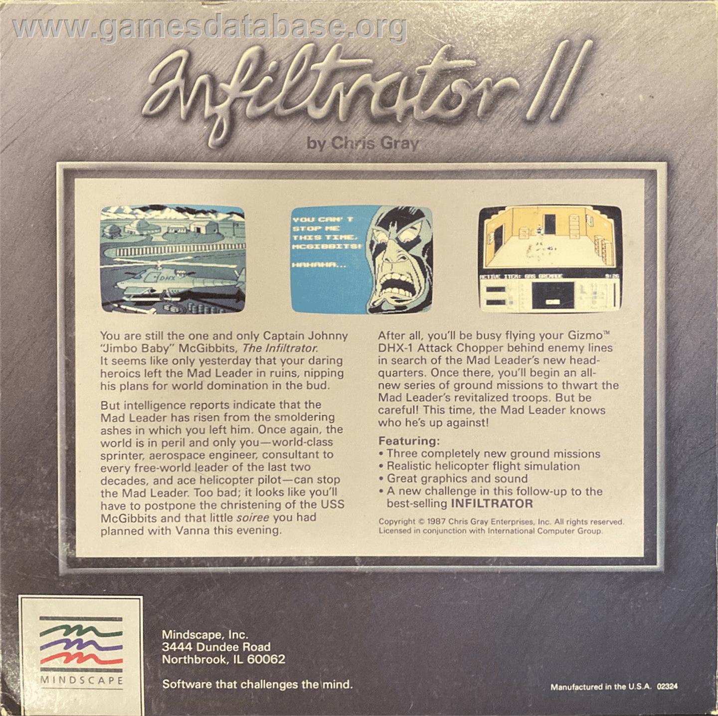 Infiltrator 2 - Apple II - Artwork - Box Back