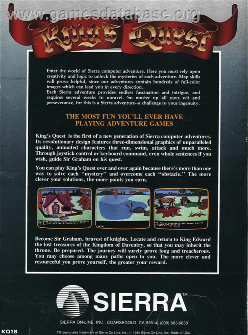 King's Quest - Apple II - Artwork - Box Back