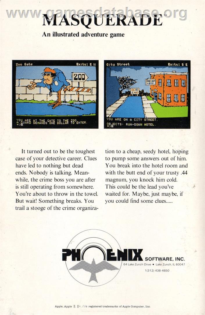 Masquerade - Apple II - Artwork - Box Back