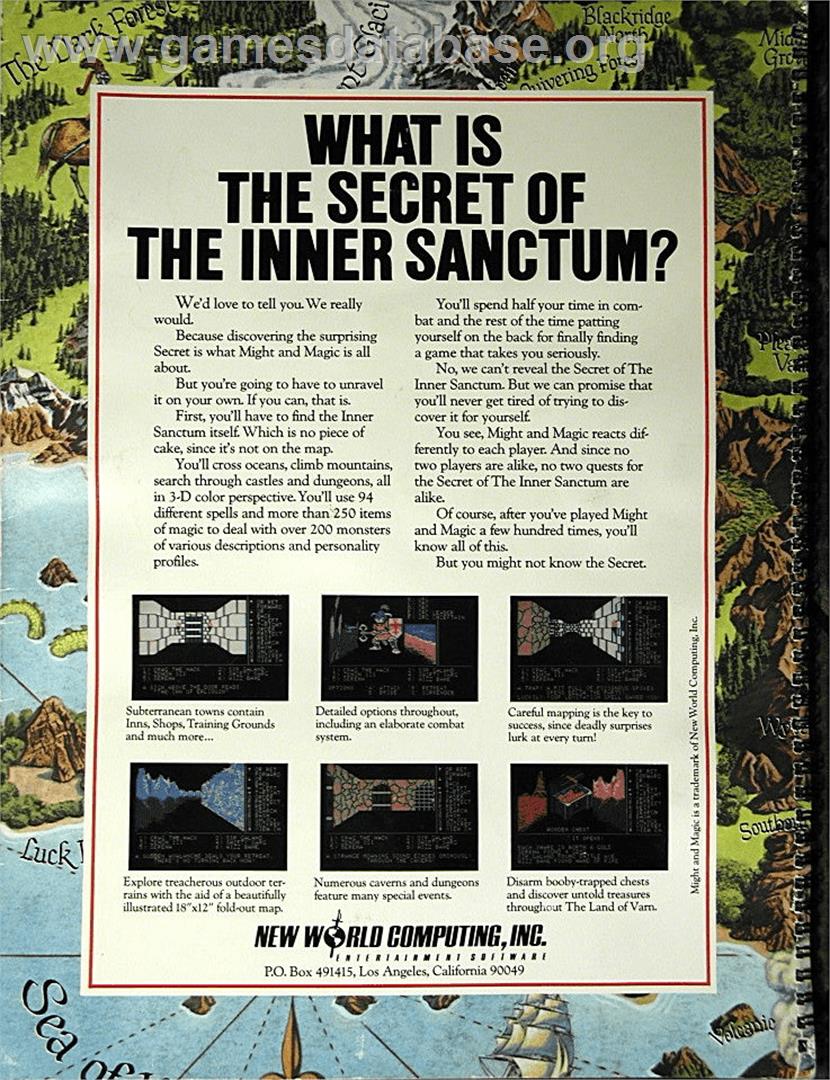 Might and Magic: Secret of the Inner Sanctum - Apple II - Artwork - Box Back
