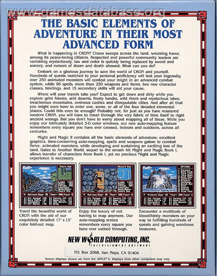 Might and Magic 2: Gates to Another World - Apple II - Artwork - Box Back