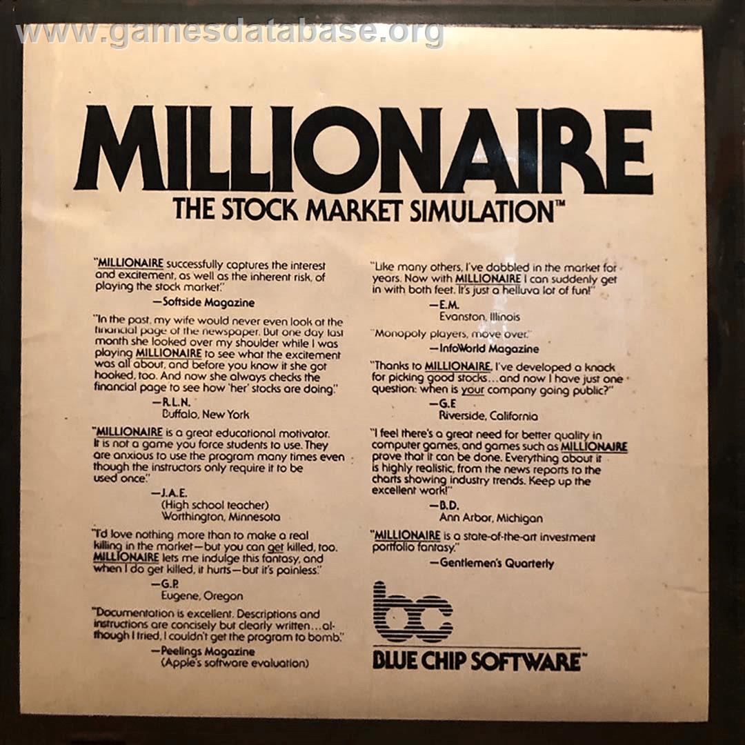 Millionaire - The Stock Market Simulation - Apple II - Artwork - Box Back