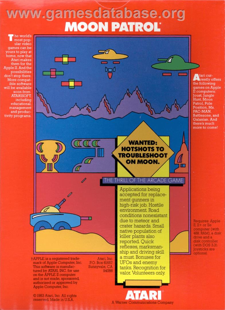 Moon Patrol - Apple II - Artwork - Box Back