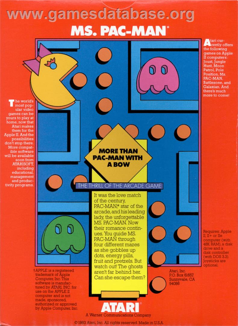 Ms. Pac-man - Apple II - Artwork - Box Back