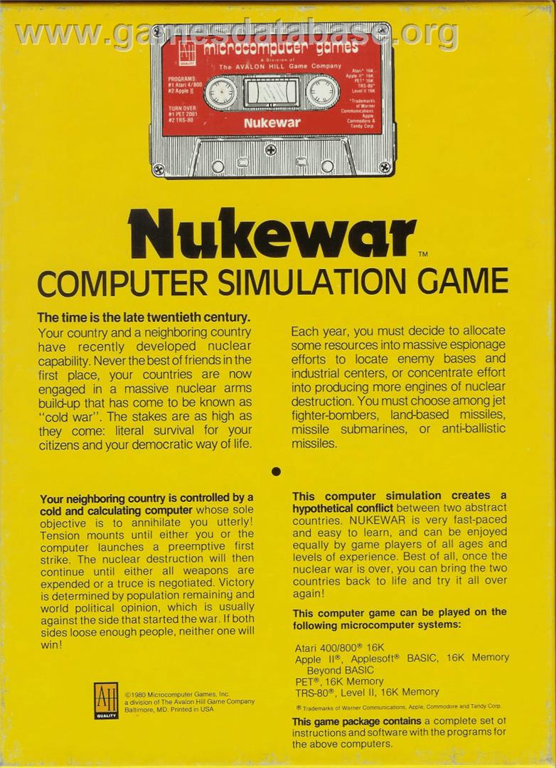 Nukewar - Apple II - Artwork - Box Back