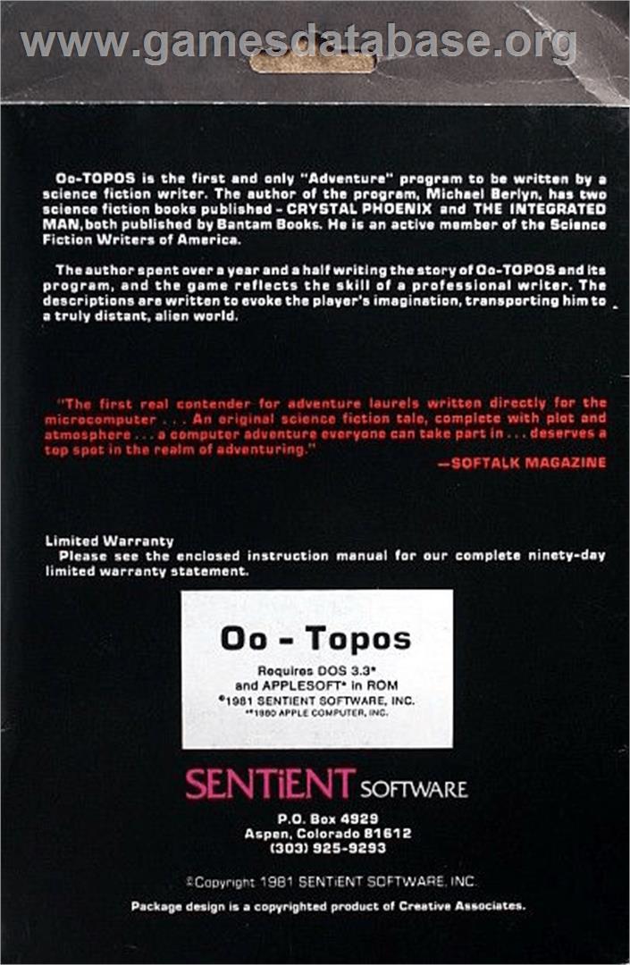 Oo-Topos - Apple II - Artwork - Box Back