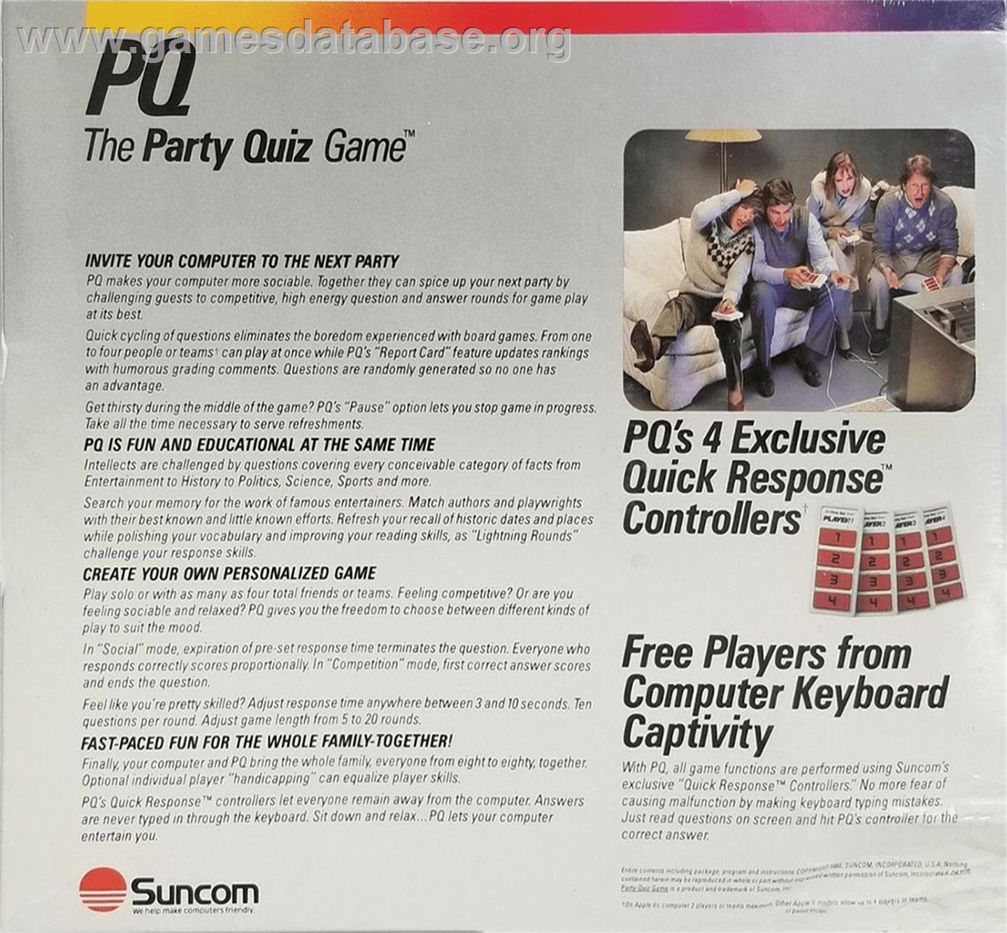 PQ: The Party Quiz Game - Apple II - Artwork - Box Back