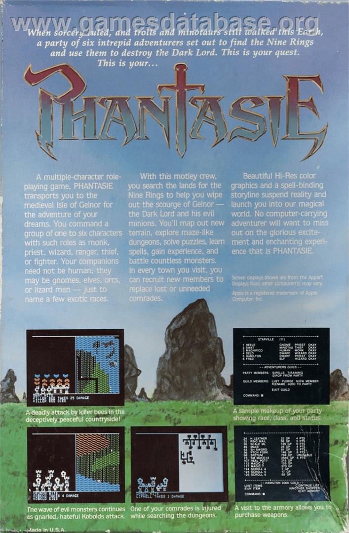 Phantasie - Apple II - Artwork - Box Back