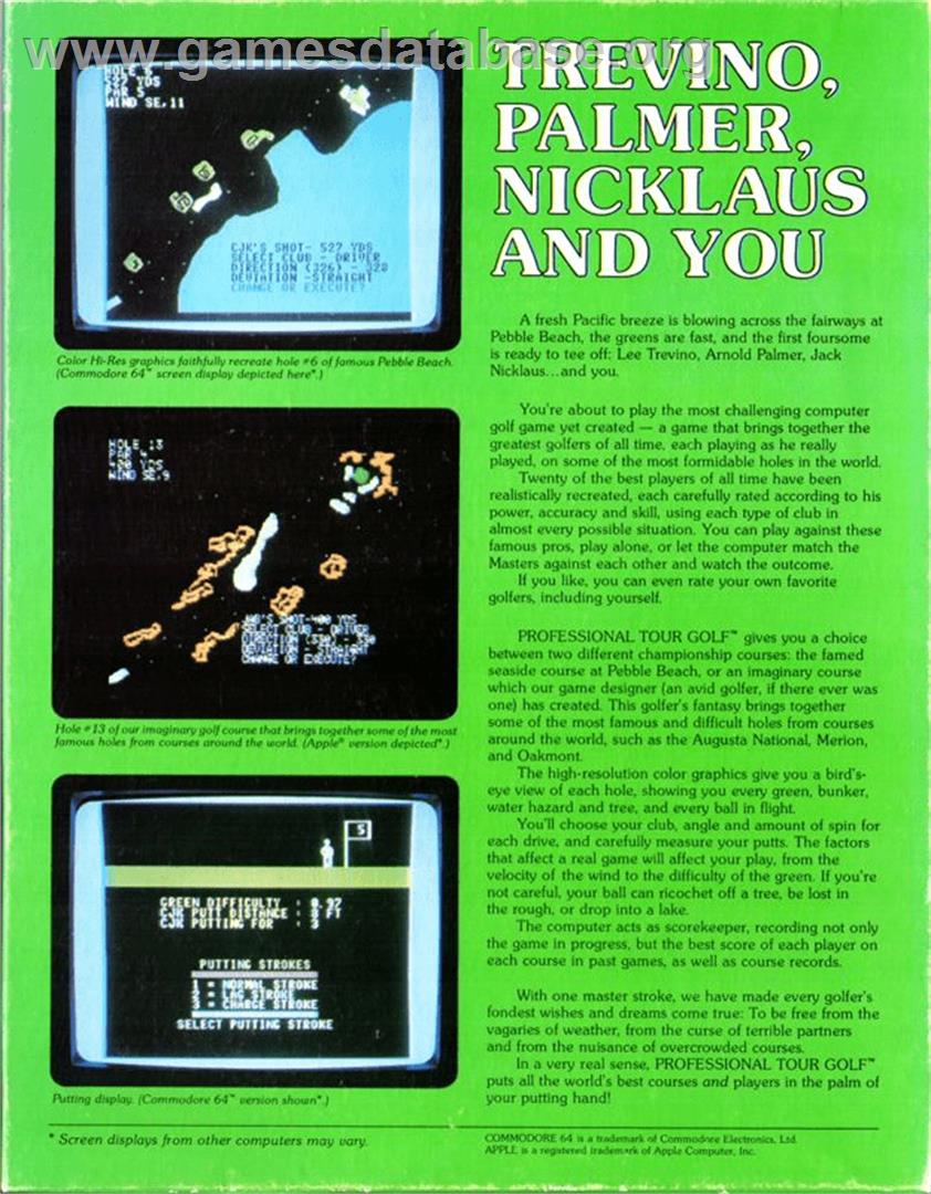 Professional Tour Golf - Apple II - Artwork - Box Back