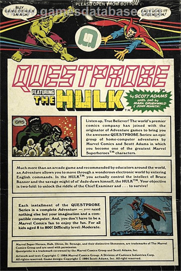 Questprobe Featuring The Hulk - Apple II - Artwork - Box Back