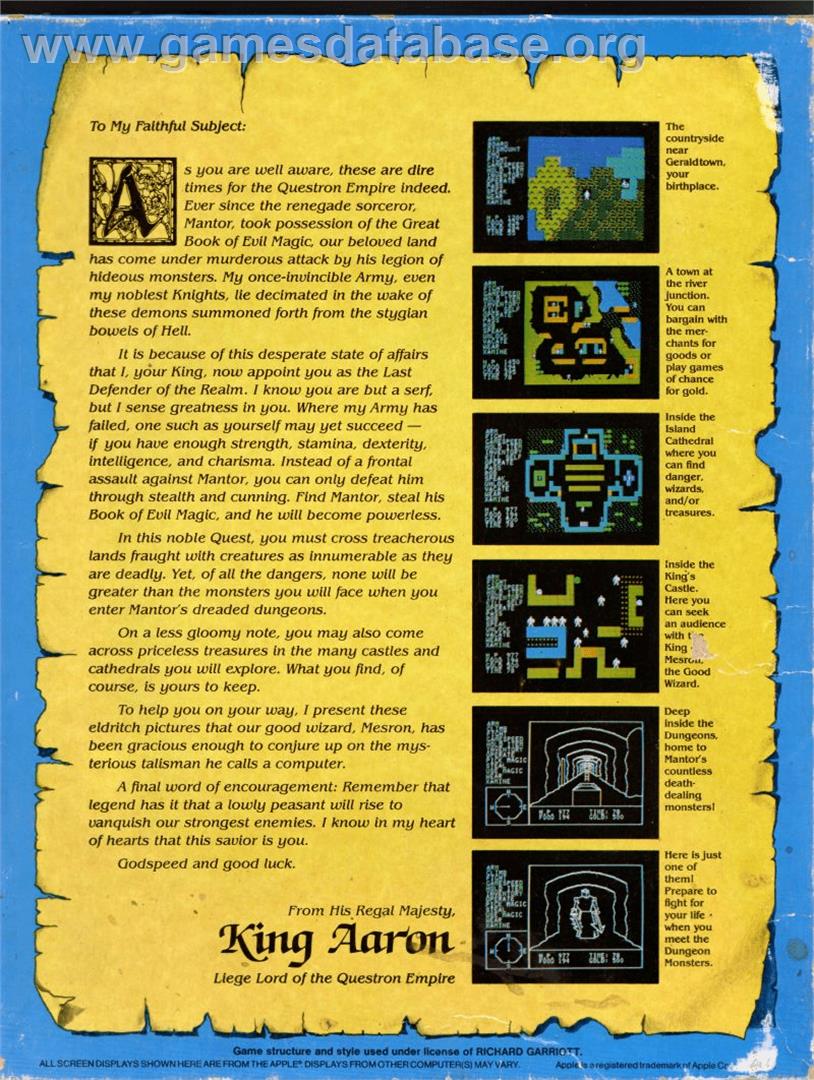 Questron - Apple II - Artwork - Box Back