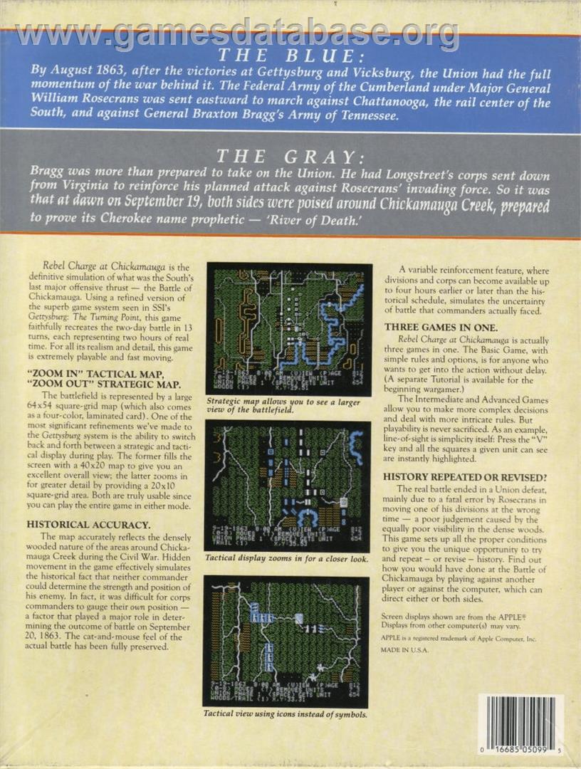 Rebel Charge At Chickamauga - Apple II - Artwork - Box Back