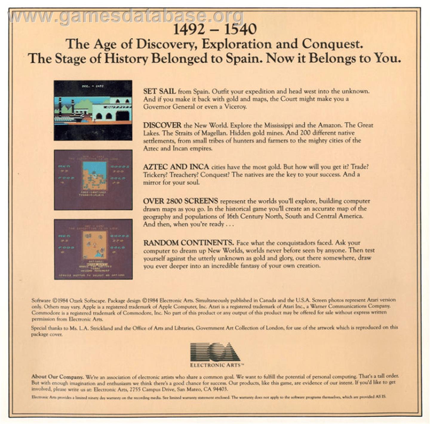 Seven Cities Of Gold, The - Apple II - Artwork - Box Back