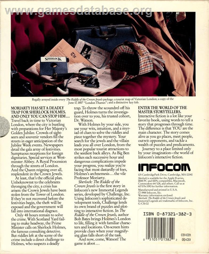 Sherlock: The Riddle of the Crown Jewels - Apple II - Artwork - Box Back