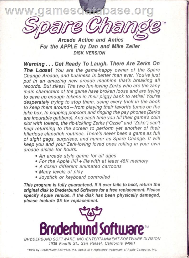 Spare Change - Apple II - Artwork - Box Back