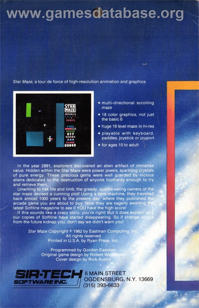 Star Maze - Apple II - Artwork - Box Back