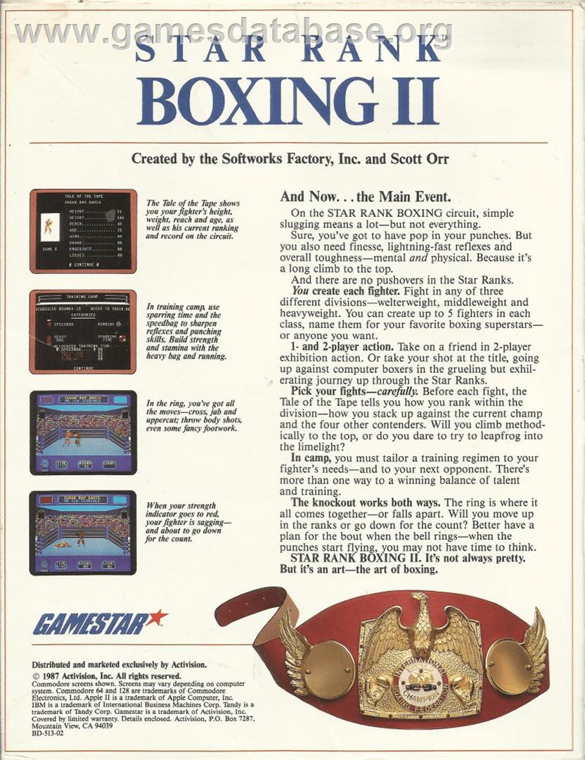Star Rank Boxing 2 - Apple II - Artwork - Box Back