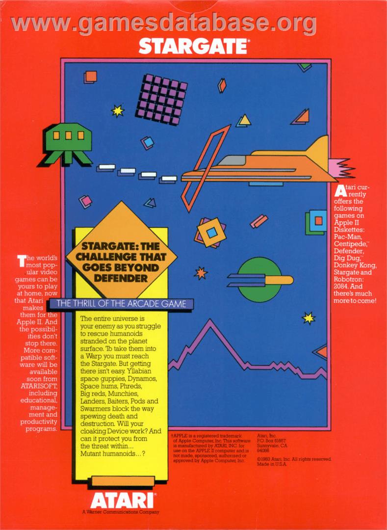 Stargate - Apple II - Artwork - Box Back