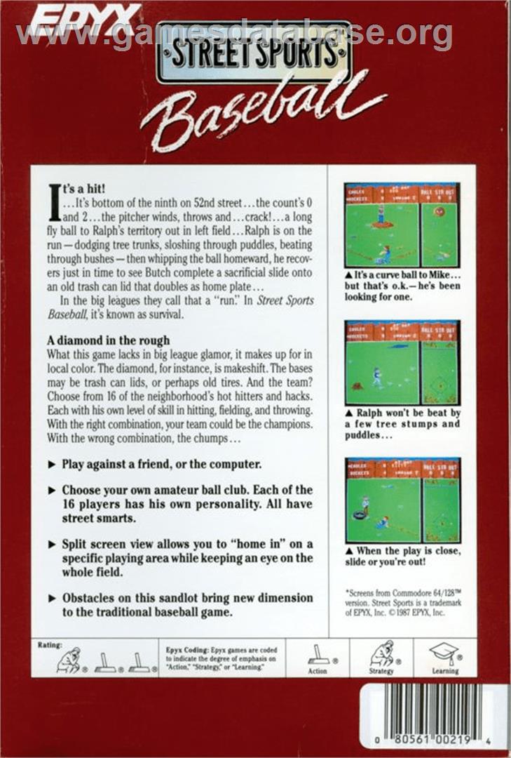 Street Sports Baseball - Apple II - Artwork - Box Back