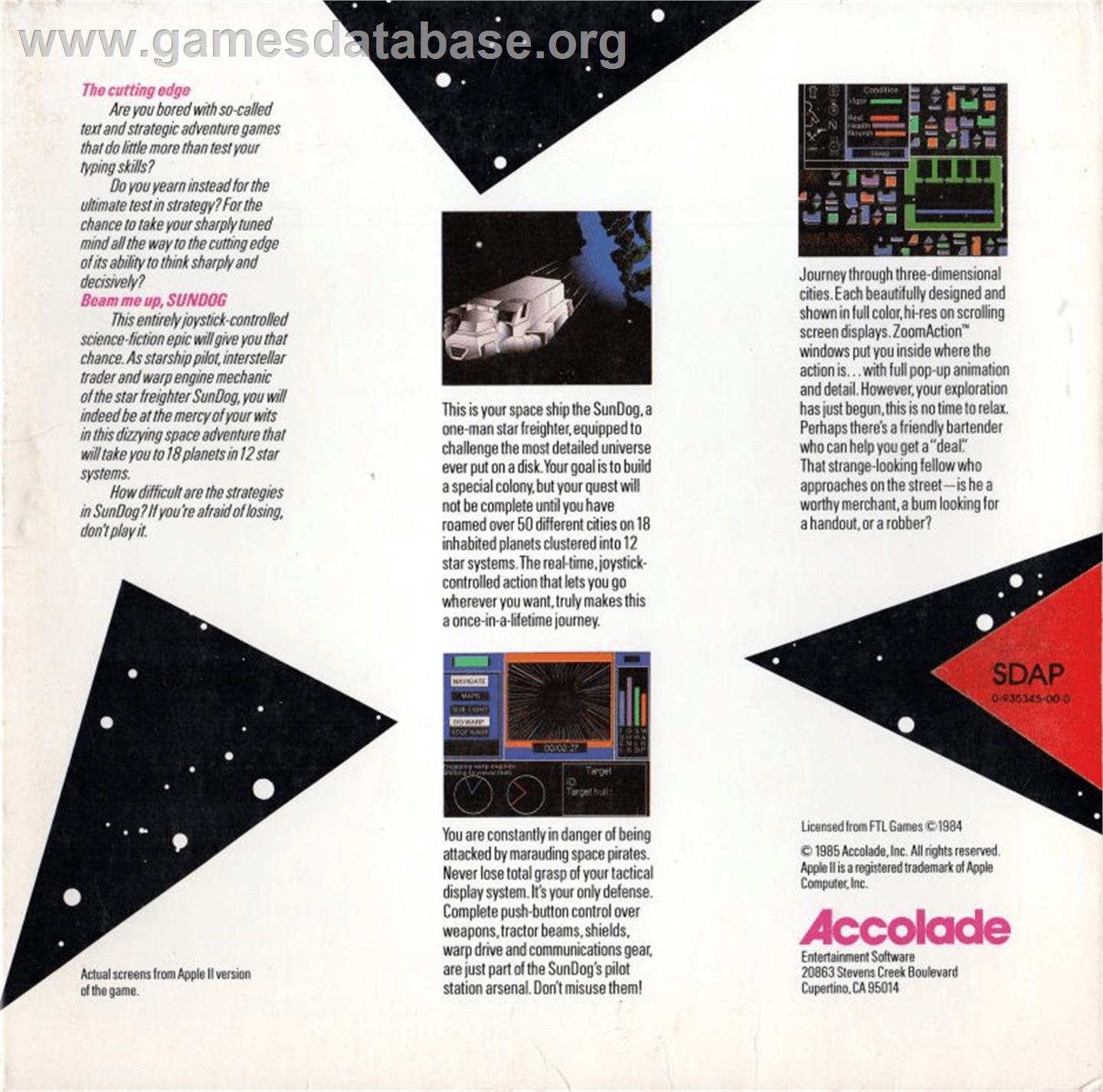 SunDog: Frozen Legacy - Apple II - Artwork - Box Back