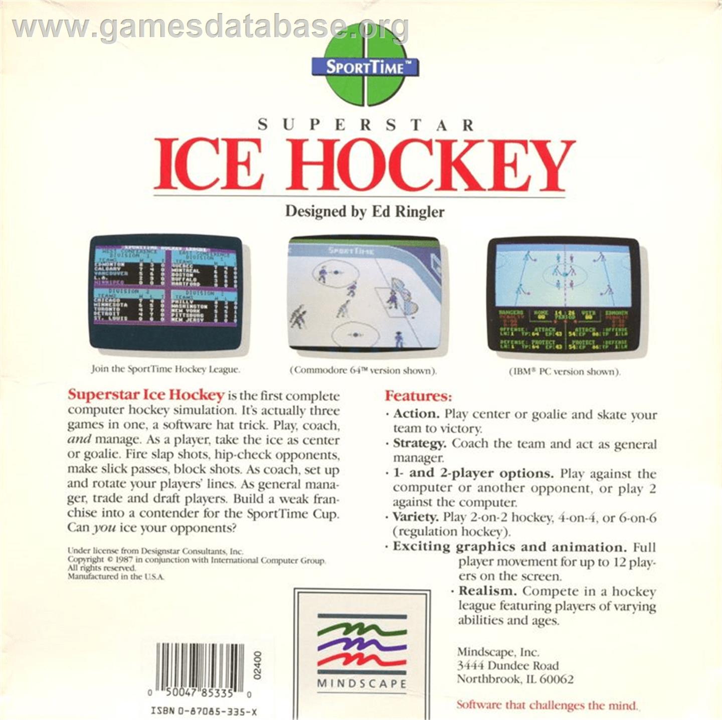 Superstar Ice Hockey - Apple II - Artwork - Box Back