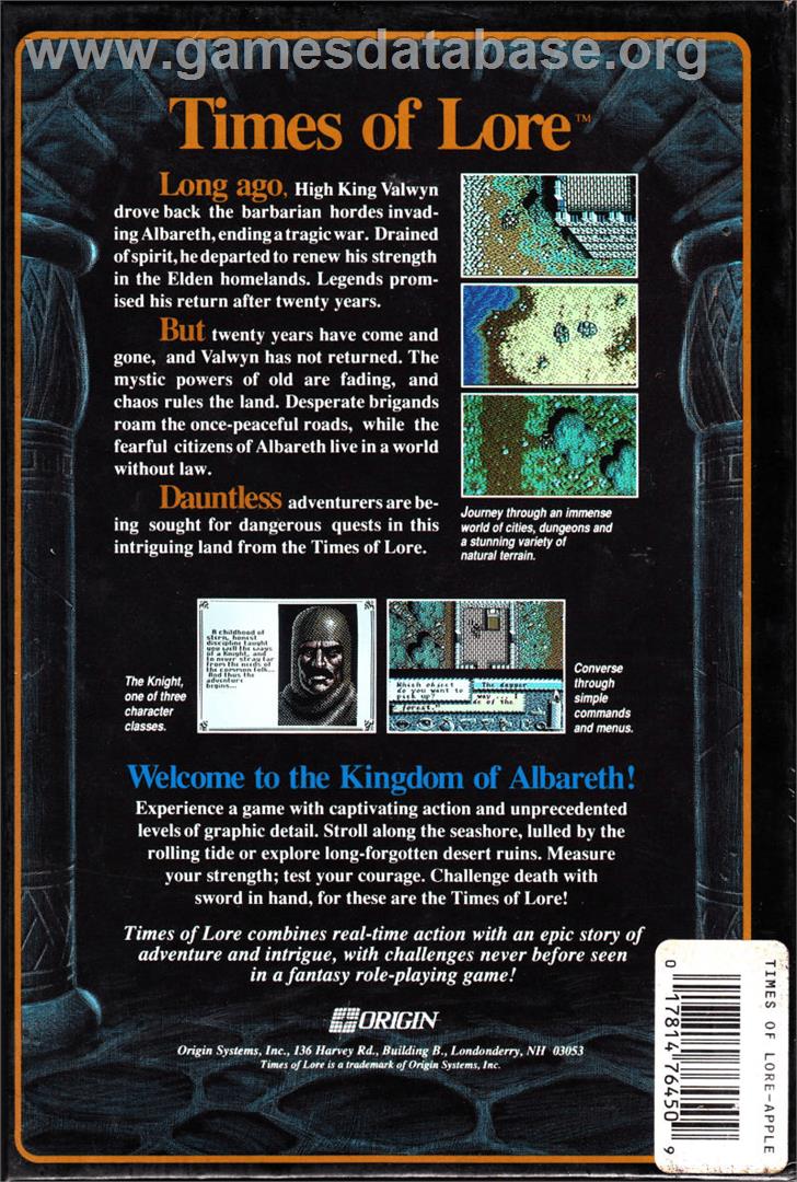 Times Of Lore - Apple II - Artwork - Box Back