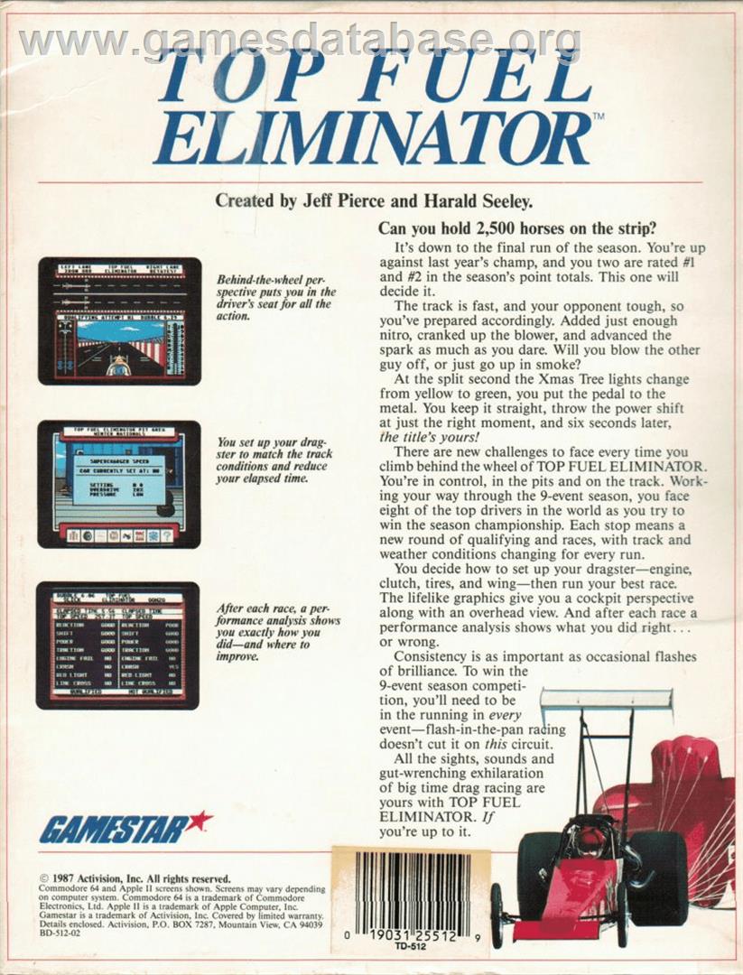 Top Fuel Eliminator - Apple II - Artwork - Box Back