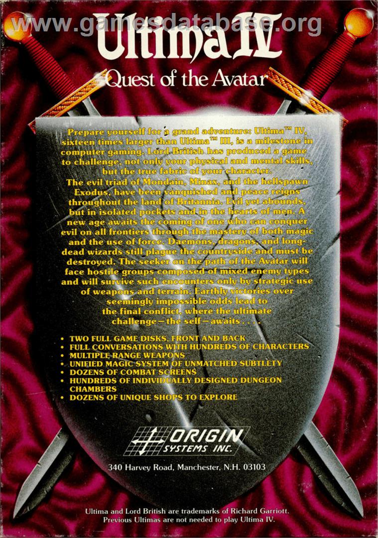 Ultima 4 - Quest Of The Avatar - Apple II - Artwork - Box Back