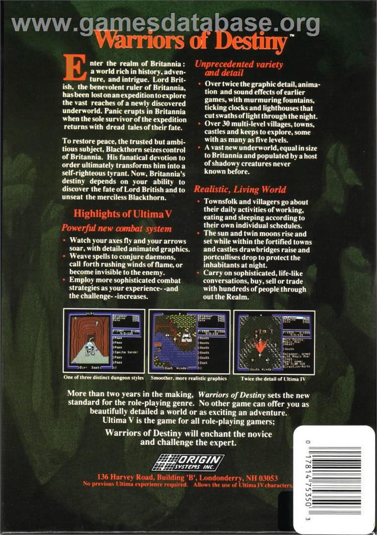 Ultima V: Warriors of Destiny - Apple II - Artwork - Box Back