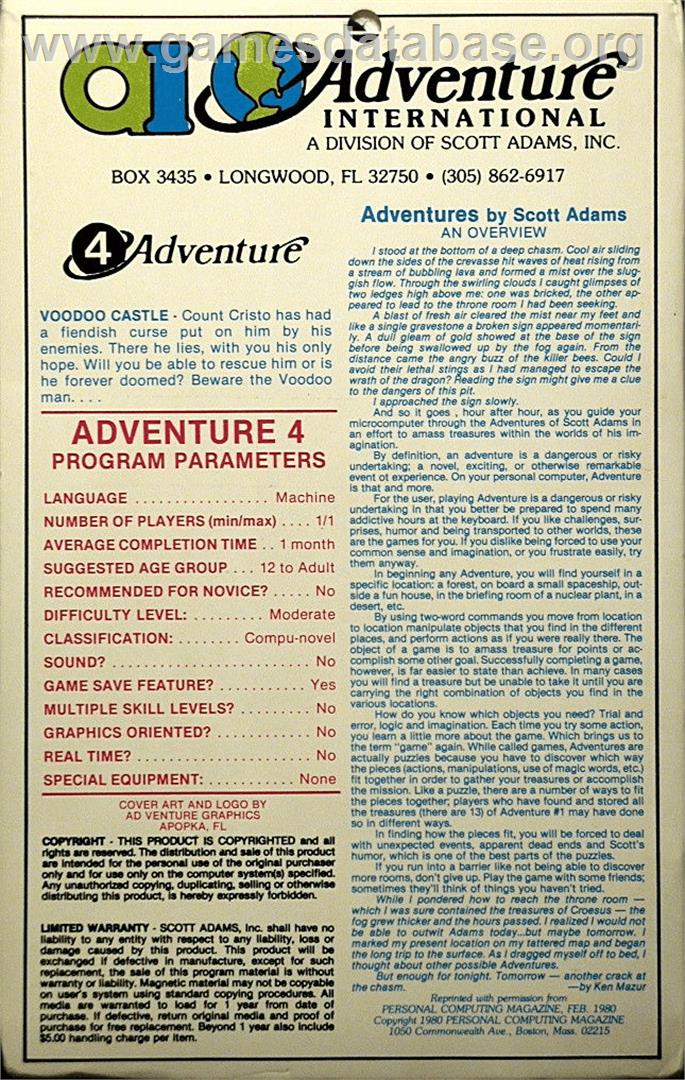 Voodoo Castle - Apple II - Artwork - Box Back