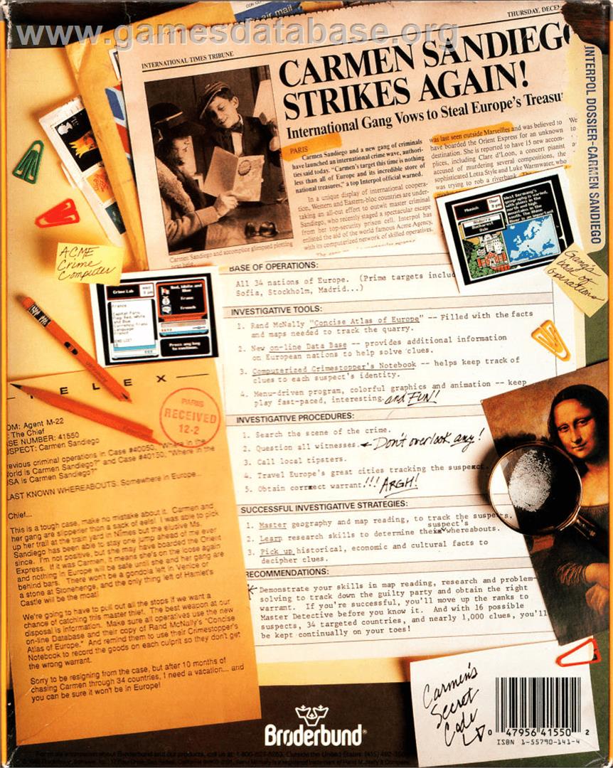 Where in Europe is Carmen Sandiego? - Apple II - Artwork - Box Back