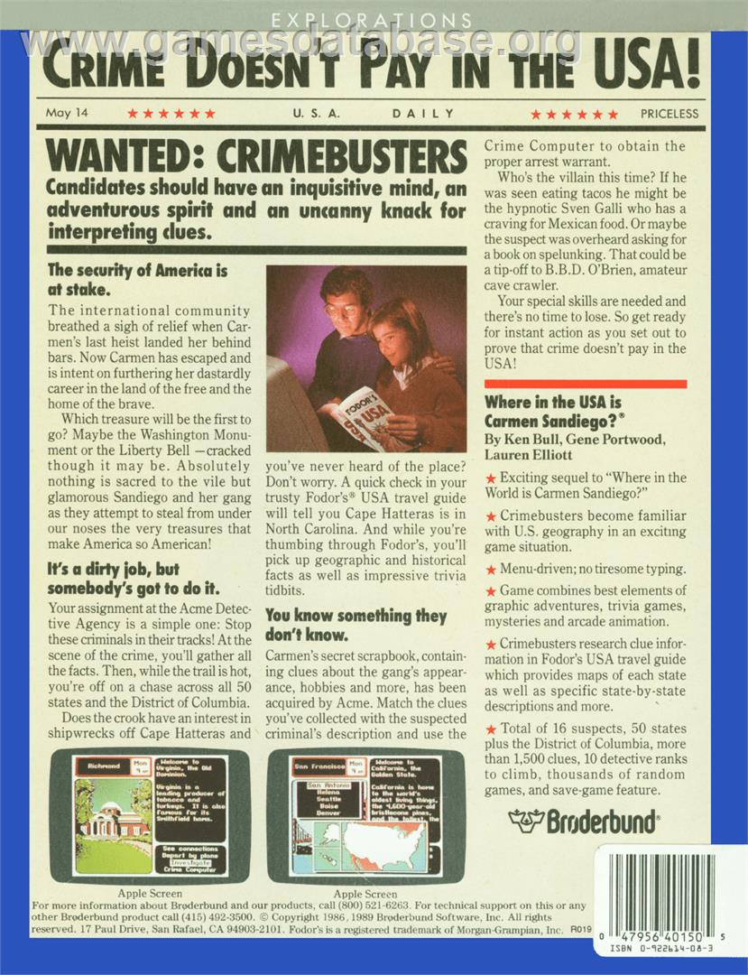 Where in the U.S.A. Is Carmen Sandiego? - Apple II - Artwork - Box Back