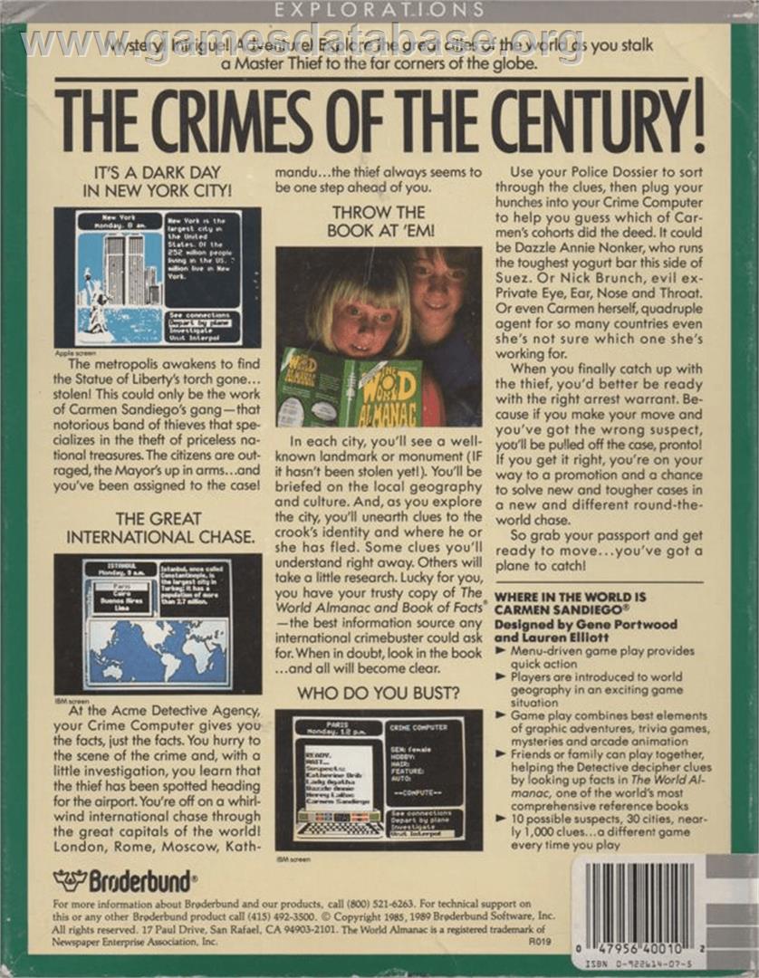 Where in the World Is Carmen Sandiego? - Apple II - Artwork - Box Back